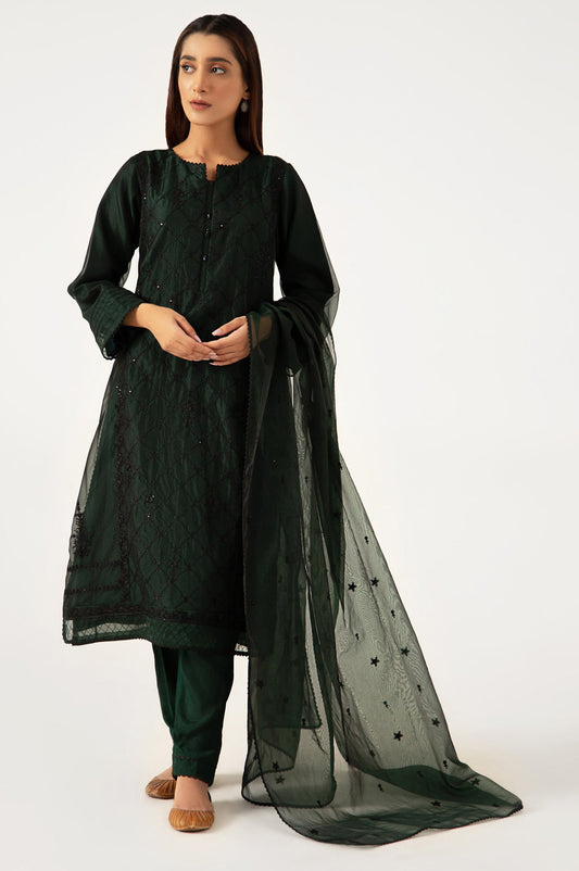 Stitched 3 Piece Organza Embroidered Outfit