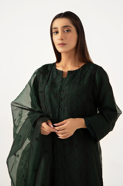 Stitched 3 Piece Organza Embroidered Outfit