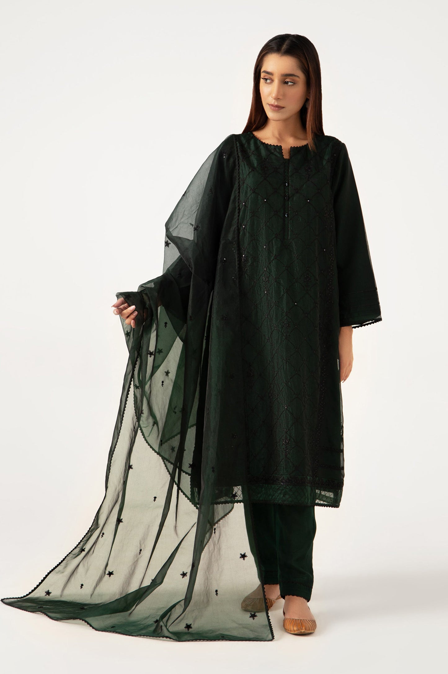 Stitched 3 Piece Organza Embroidered Outfit