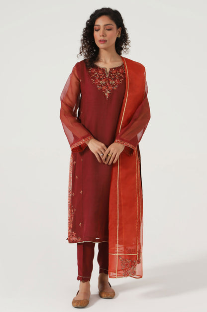 Stitched 3 Piece Textured Organza Embroidered Suit