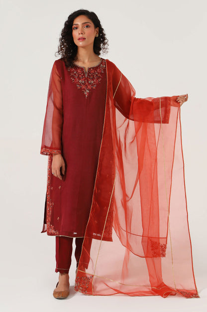 Stitched 3 Piece Textured Organza Embroidered Suit