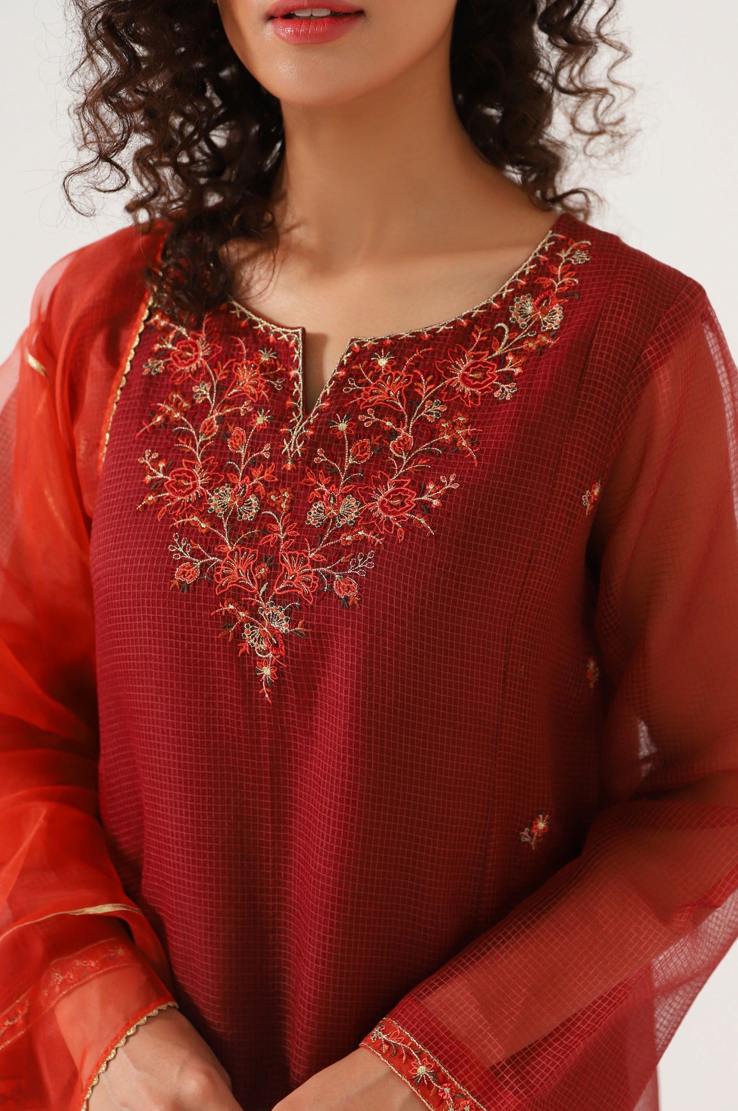 Stitched 3 Piece Textured Organza Embroidered Suit