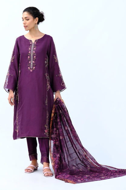 Stitched 3 Piece Digital Printed Organza Embroidered Suit