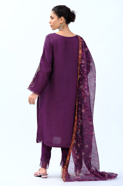 Stitched 3 Piece Digital Printed Organza Embroidered Suit