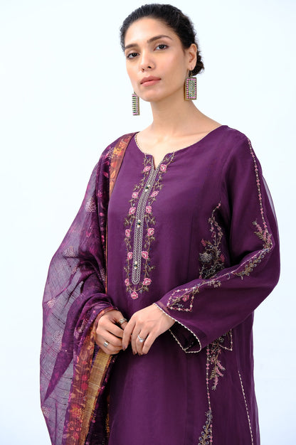 Stitched 3 Piece Digital Printed Organza Embroidered Suit