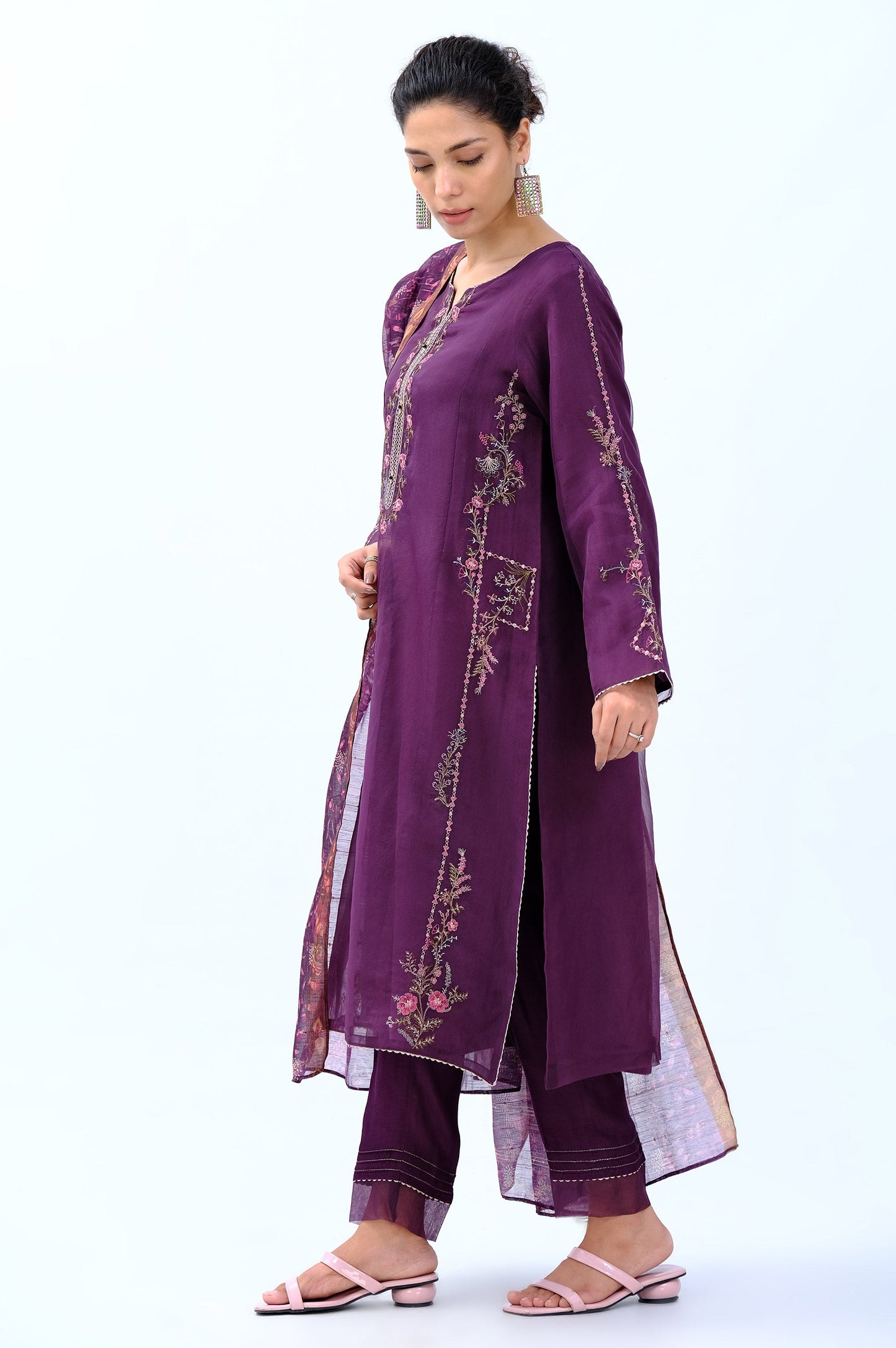 Stitched 3 Piece Digital Printed Organza Embroidered Suit