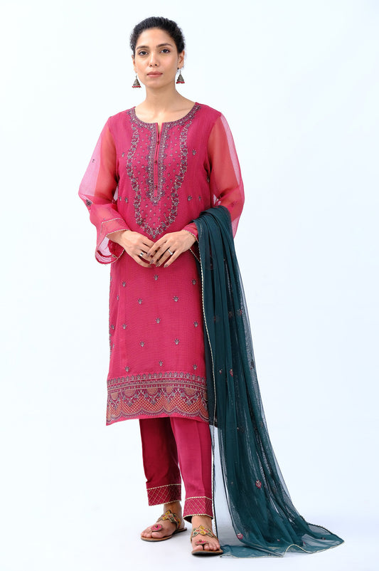 Stitched 3 Piece Embroidered Box Organza Outfit