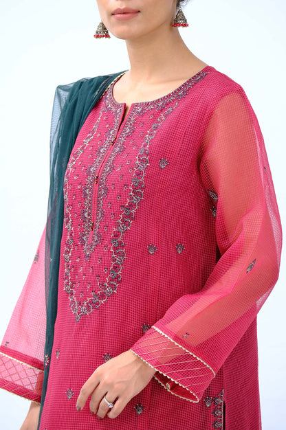 Stitched 3 Piece Embroidered Box Organza Outfit