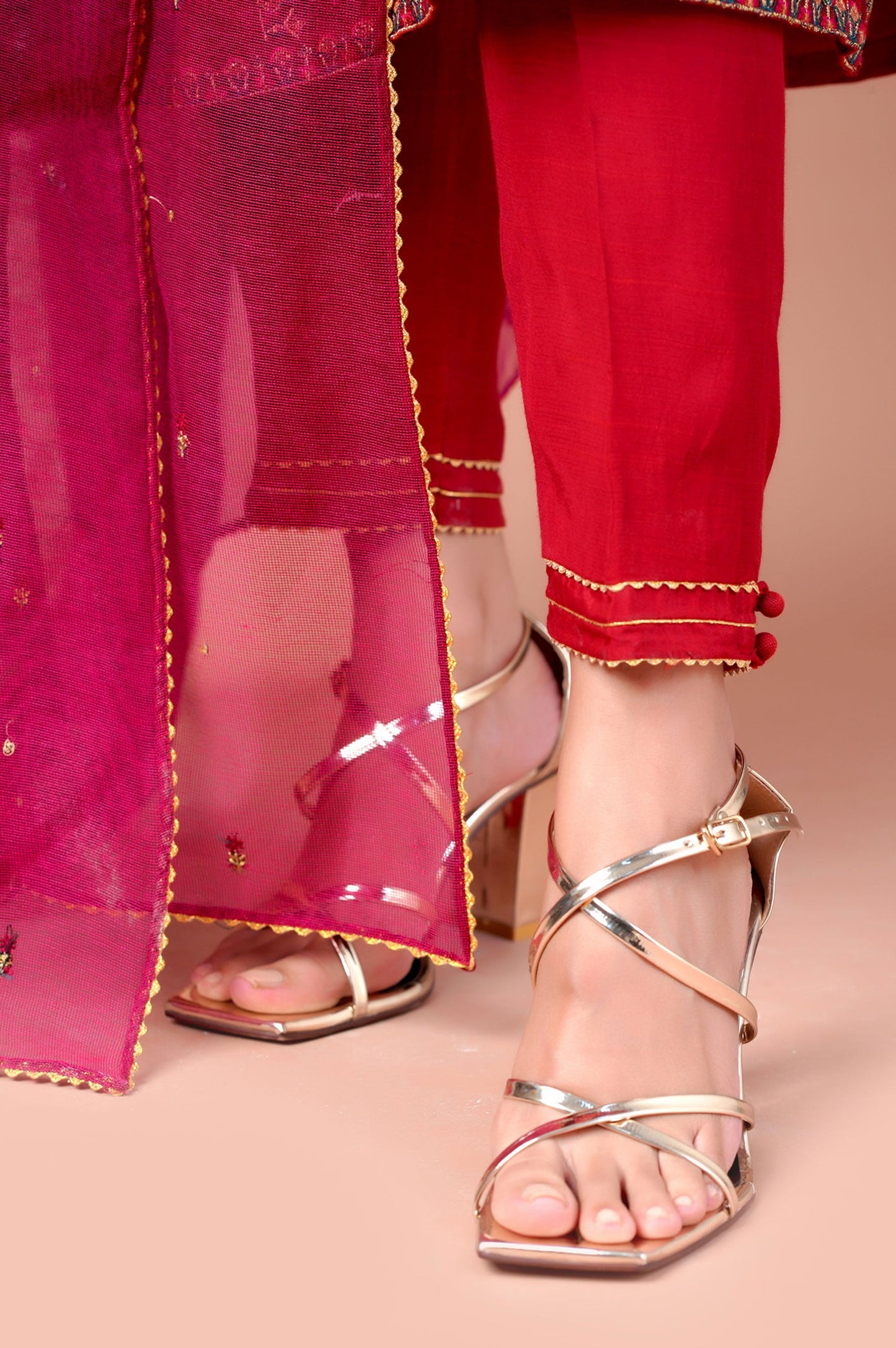 Stitched 3 Piece Khaddi Net Embroidered Outfit