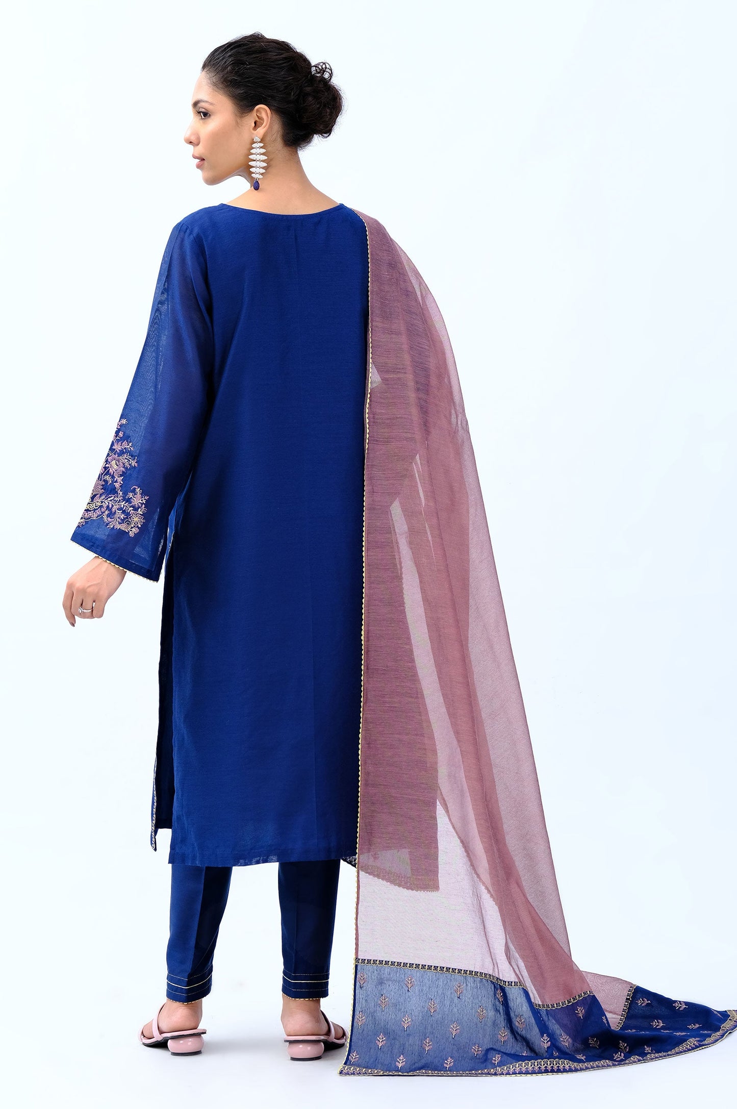 Stitched 3 Piece Cotton Net Embroidered Suit