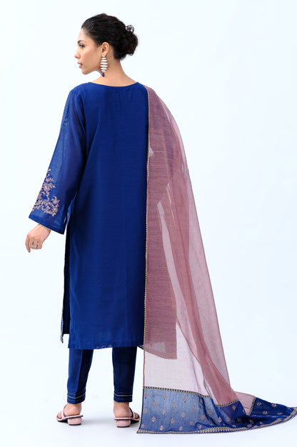 Stitched 3 Piece Cotton Net Embroidered Suit