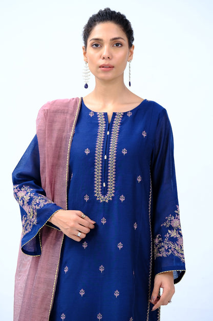 Stitched 3 Piece Cotton Net Embroidered Suit