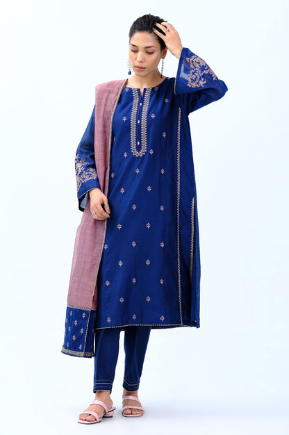 Stitched 3 Piece Cotton Net Embroidered Suit