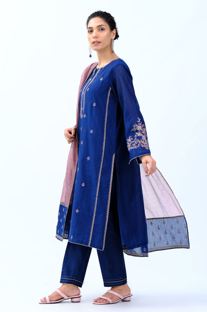 Stitched 3 Piece Cotton Net Embroidered Suit