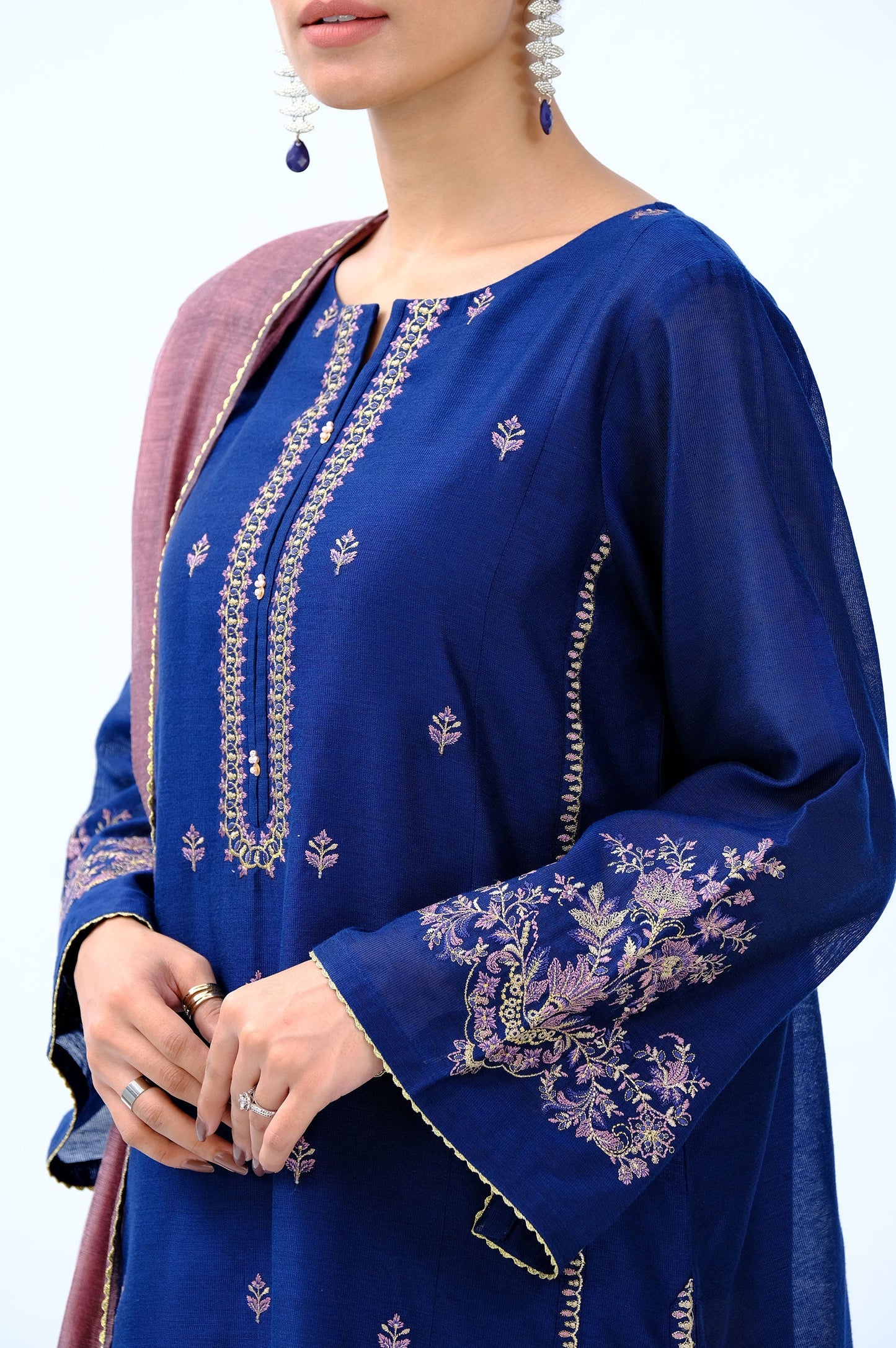 Stitched 3 Piece Cotton Net Embroidered Suit