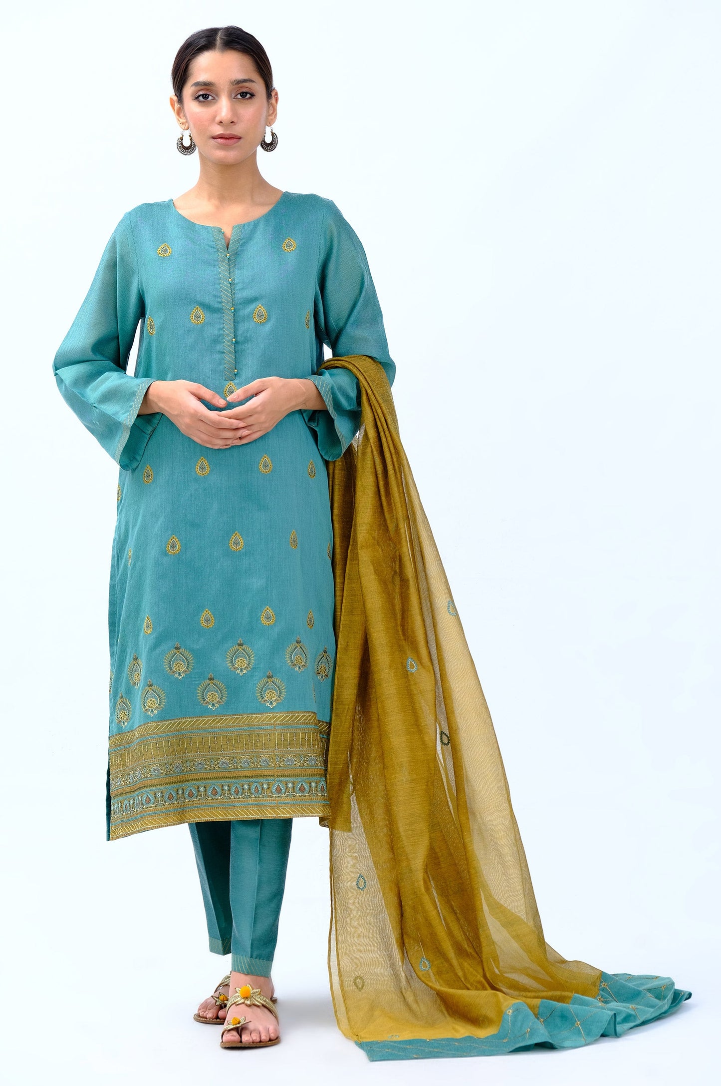 Stitched 3 Piece Cotton Net Embroidered Outfit