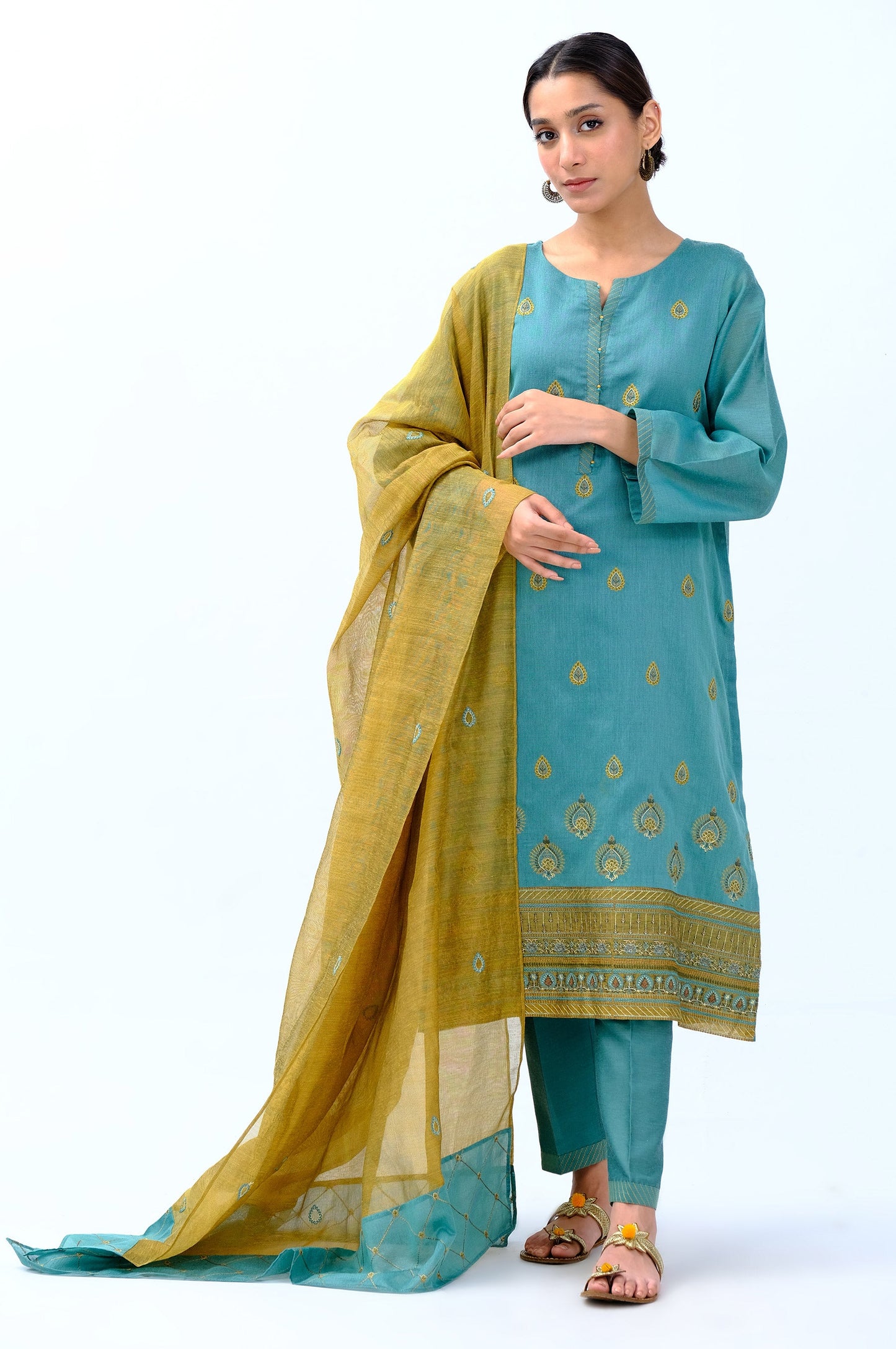 Stitched 3 Piece Cotton Net Embroidered Outfit