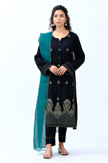 Stitched 3 Piece Rawsilk Embroidered Outfit