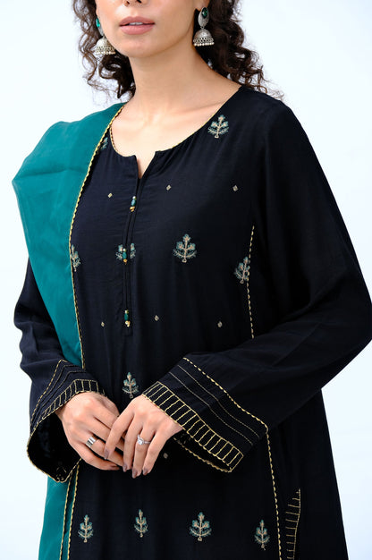 Stitched 3 Piece Rawsilk Embroidered Outfit