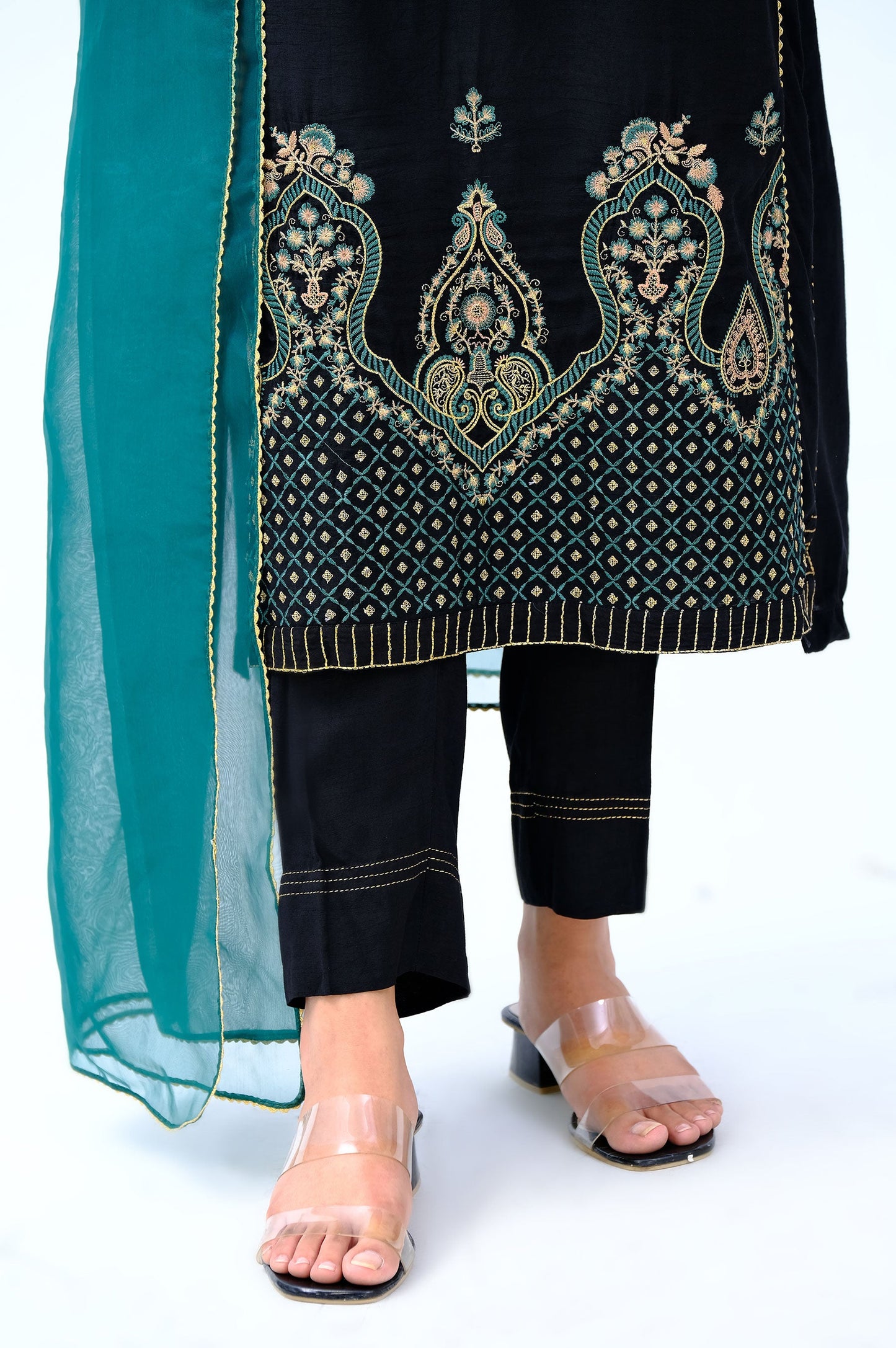 Stitched 3 Piece Rawsilk Embroidered Outfit