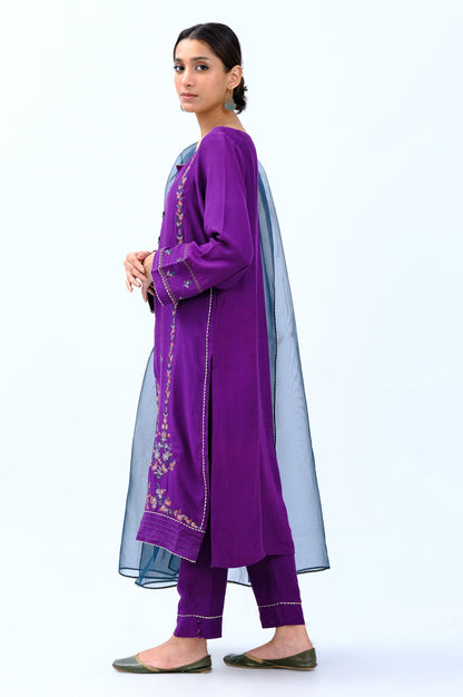 Stitched 3 Piece Rawsilk Embroidered Outfit