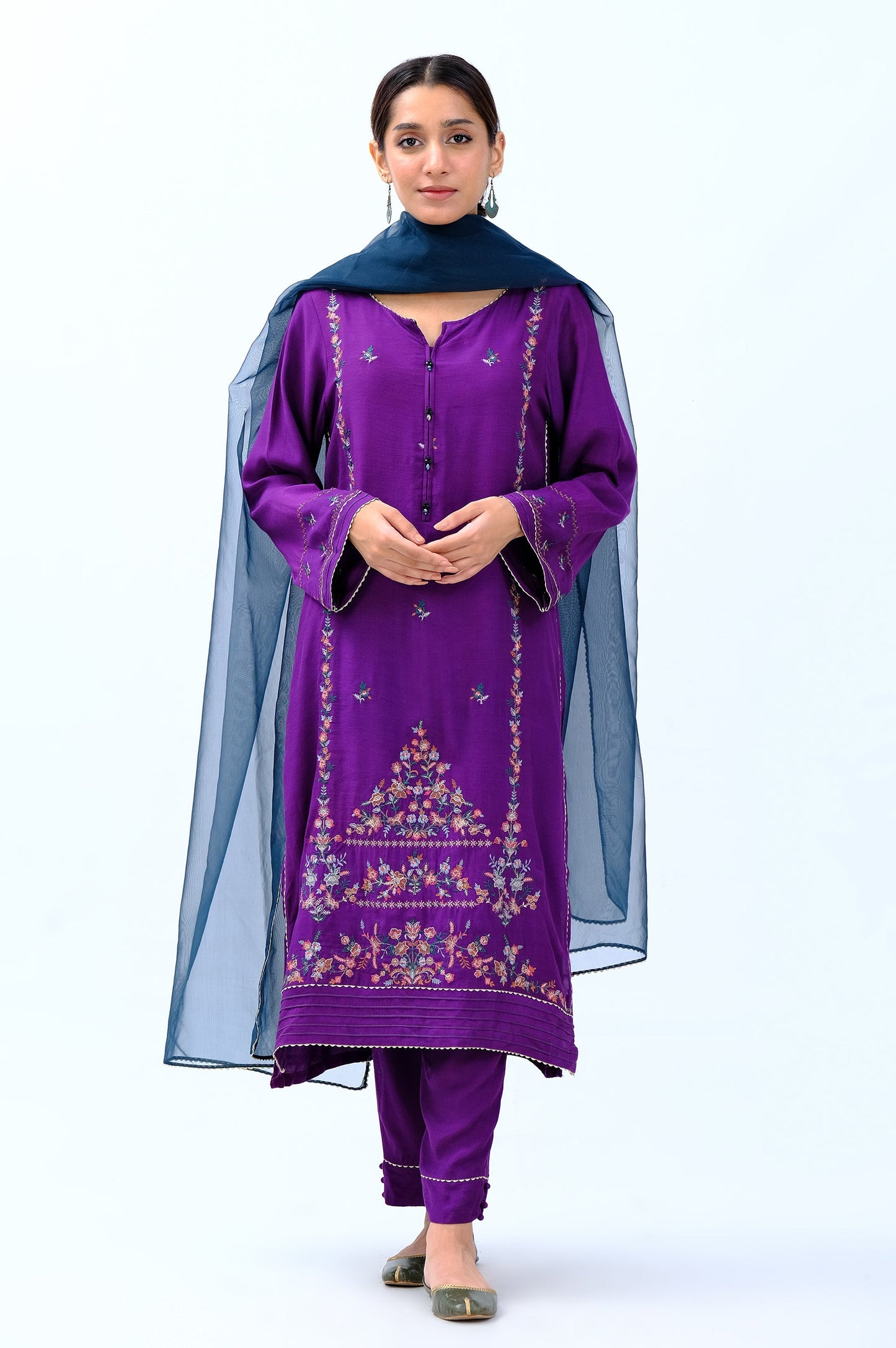 Stitched 3 Piece Rawsilk Embroidered Outfit