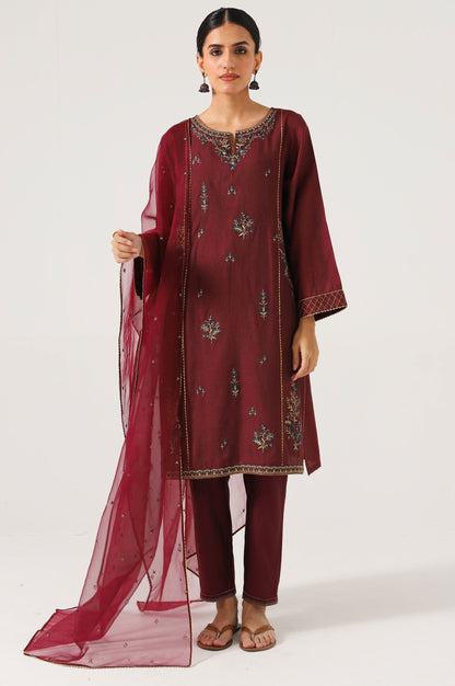 Stitched 3 Piece Cotton Silk Embroidered Shirt