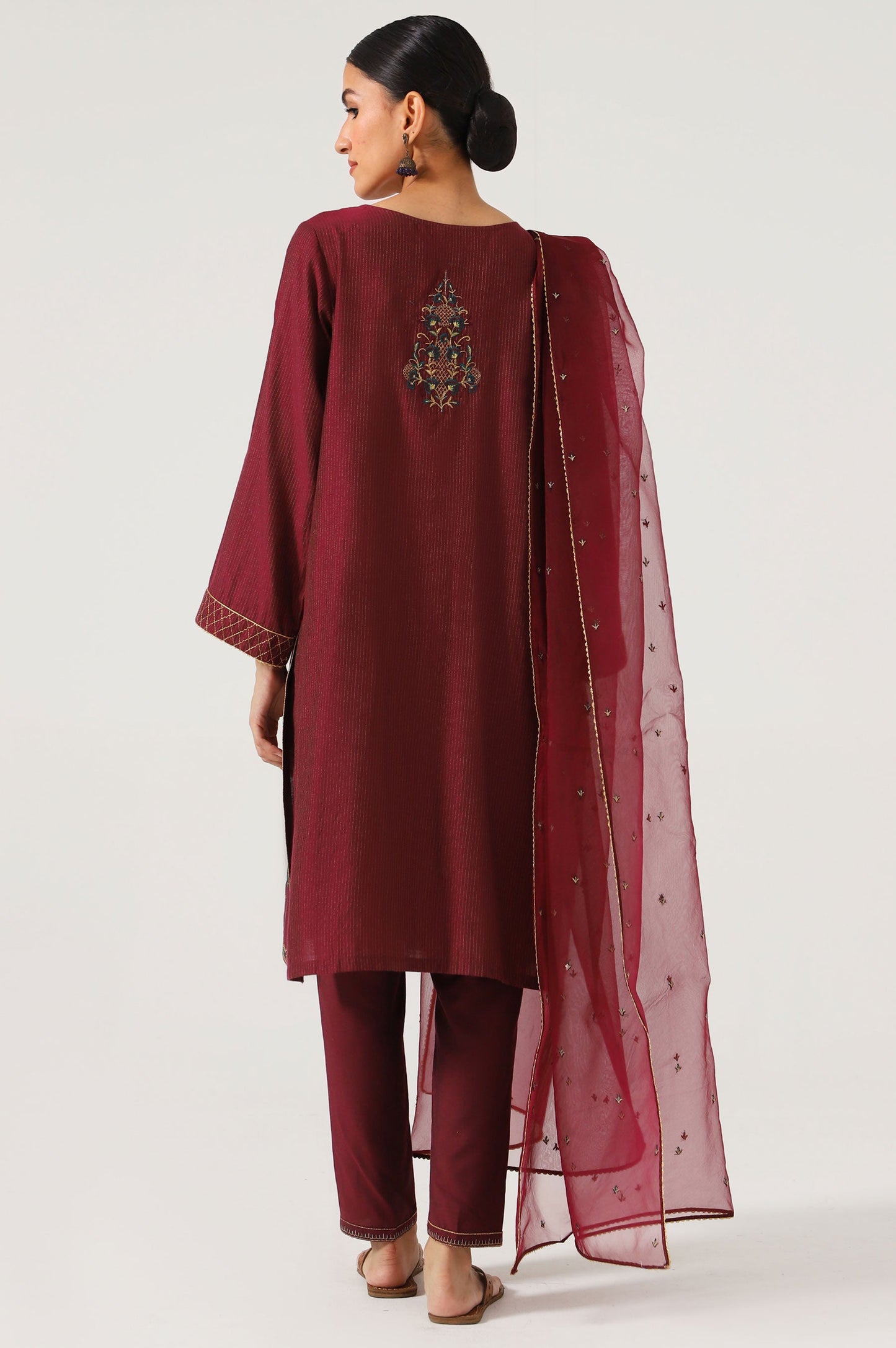 Stitched 3 Piece Cotton Silk Embroidered Shirt