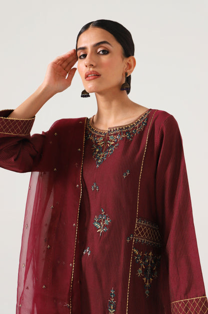 Stitched 3 Piece Cotton Silk Embroidered Shirt