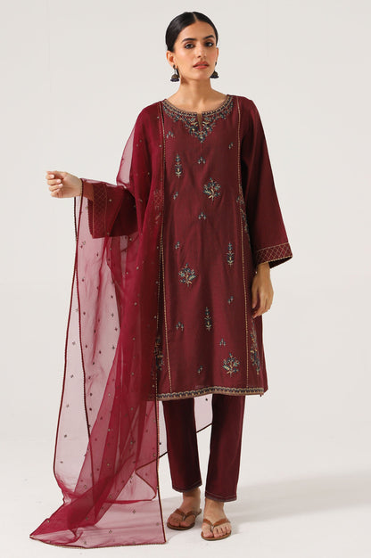 Stitched 3 Piece Cotton Silk Embroidered Shirt