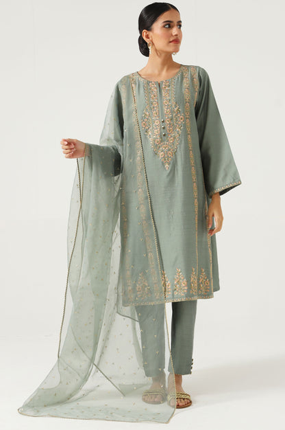 Stitched 3 Piece Cotton Silk Embroidered Suit