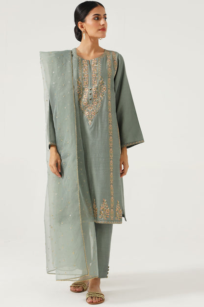 Stitched 3 Piece Cotton Silk Embroidered Suit