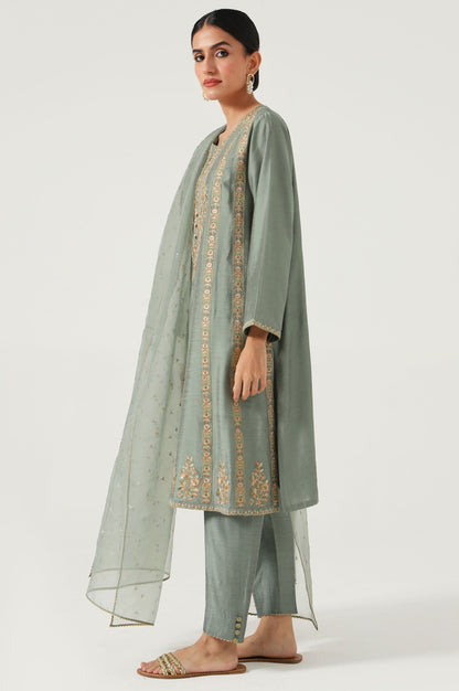 Stitched 3 Piece Cotton Silk Embroidered Suit