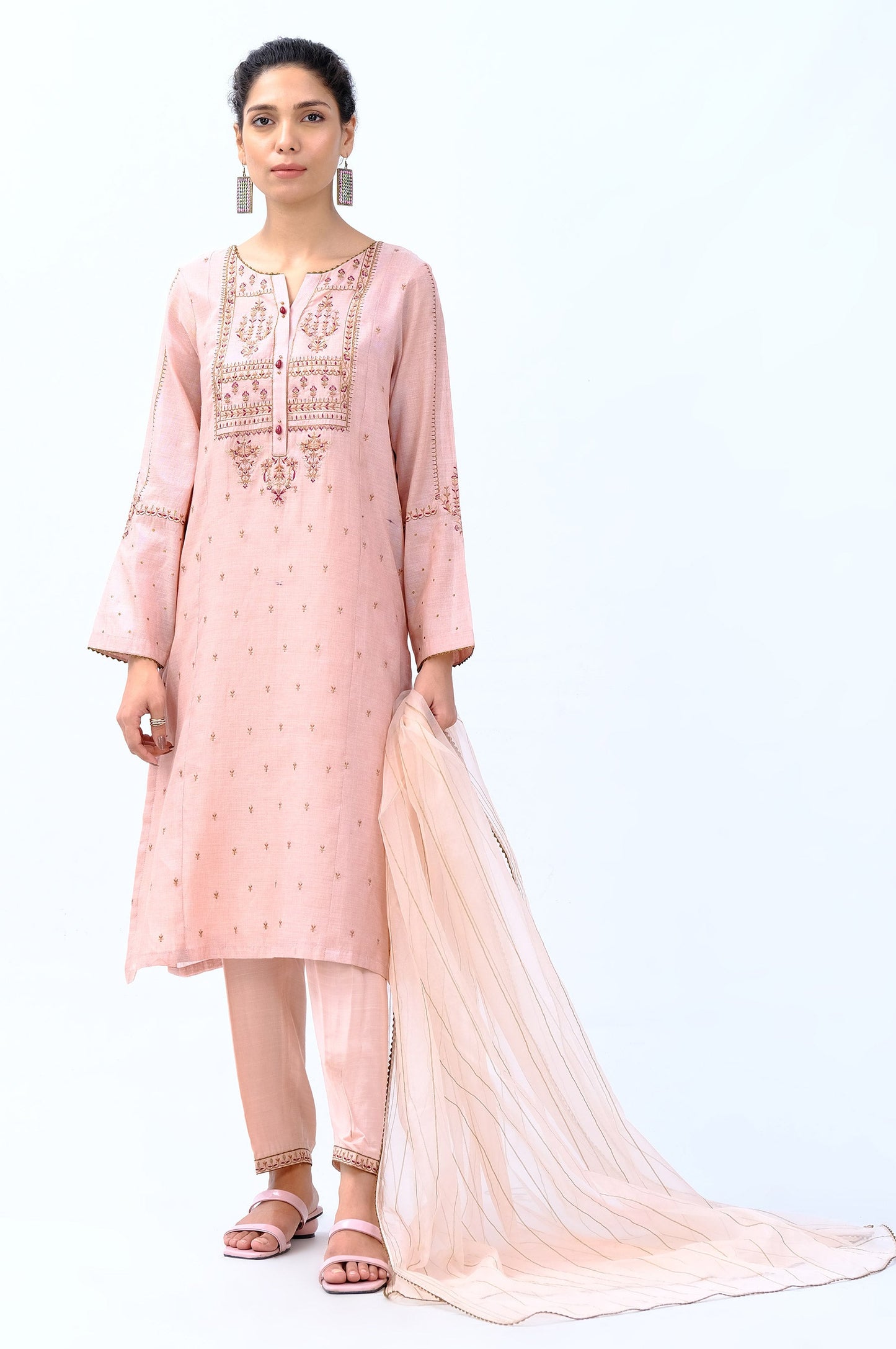 Stitched 3 Piece Cotton Mysruri Embroidered Outift