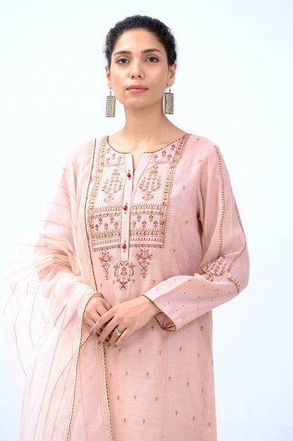 Stitched 3 Piece Cotton Mysruri Embroidered Outift