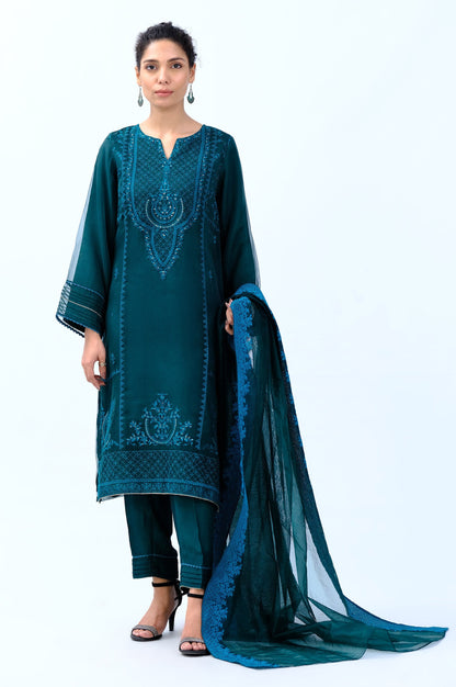 Stitched 3 Piece Organza Embroidered Suit