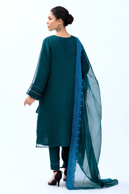 Stitched 3 Piece Organza Embroidered Suit