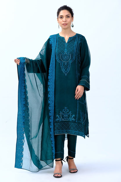 Stitched 3 Piece Organza Embroidered Suit