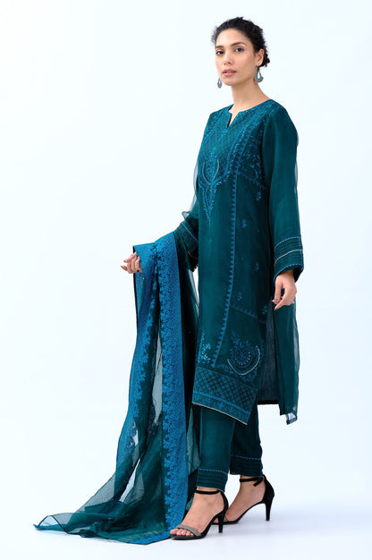 Stitched 3 Piece Organza Embroidered Suit