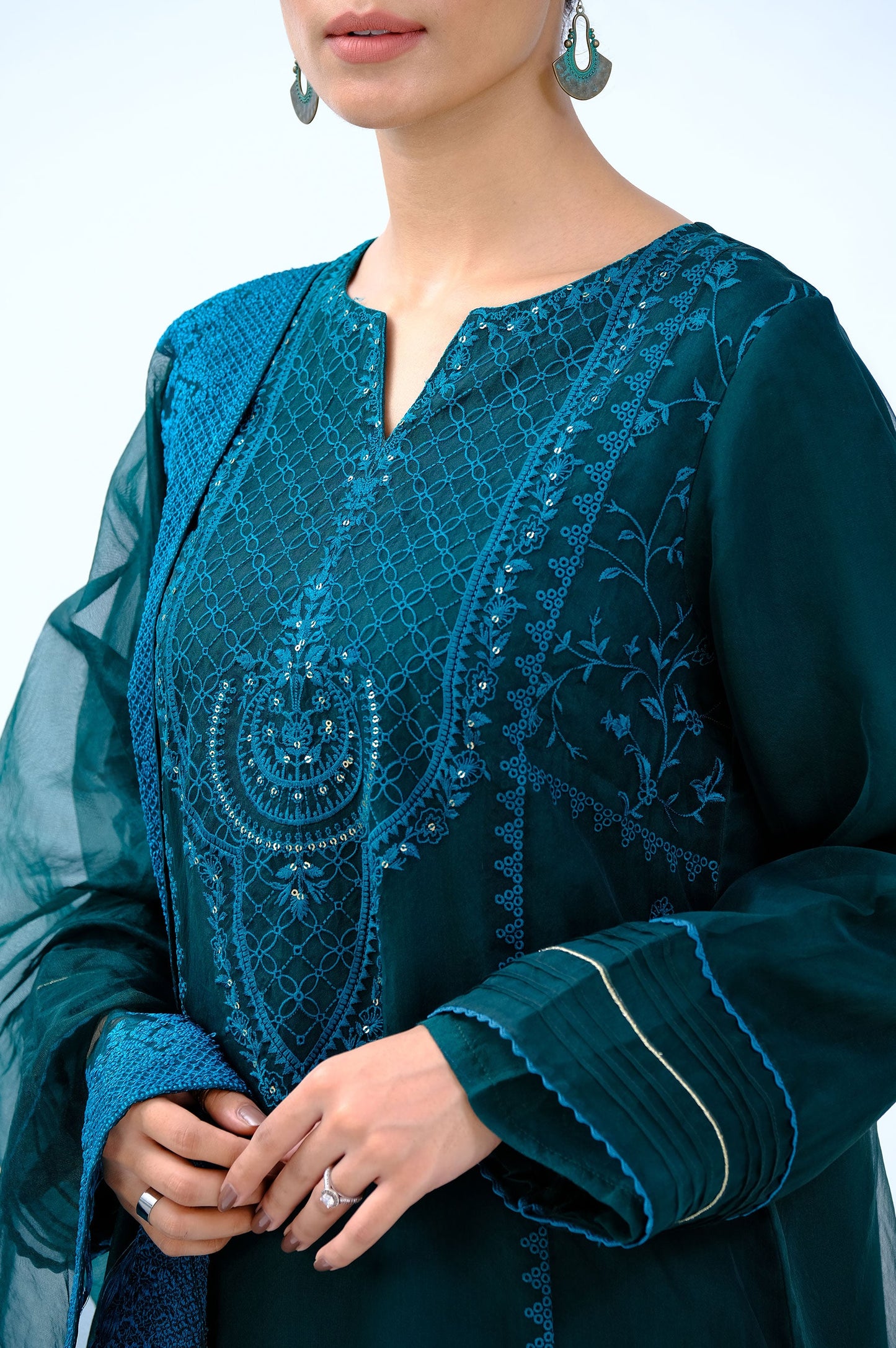 Stitched 3 Piece Organza Embroidered Suit