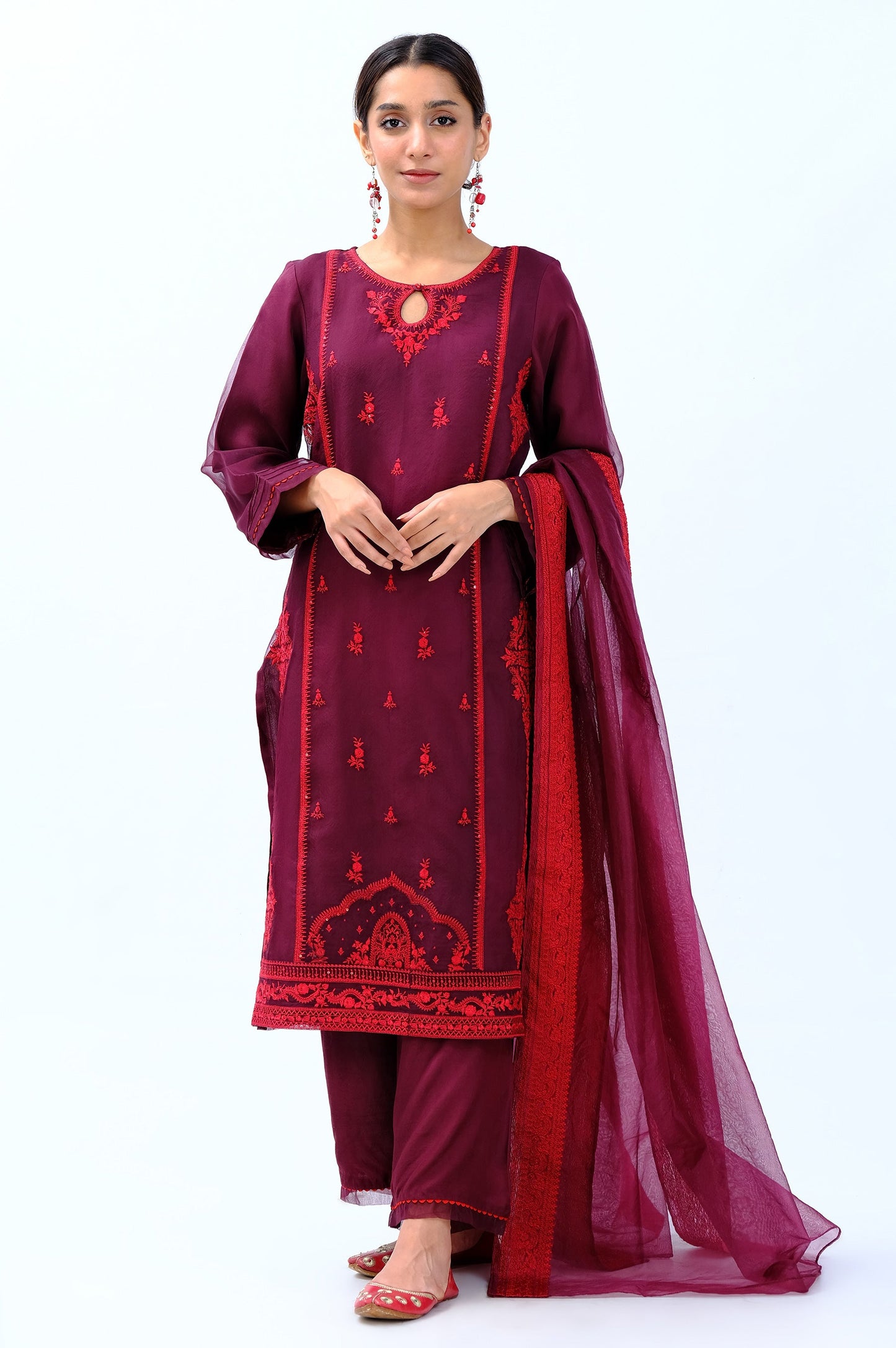 Stitched 3 Piece Organza Embroidered Shirt