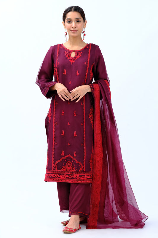 Stitched 3 Piece Organza Embroidered Shirt