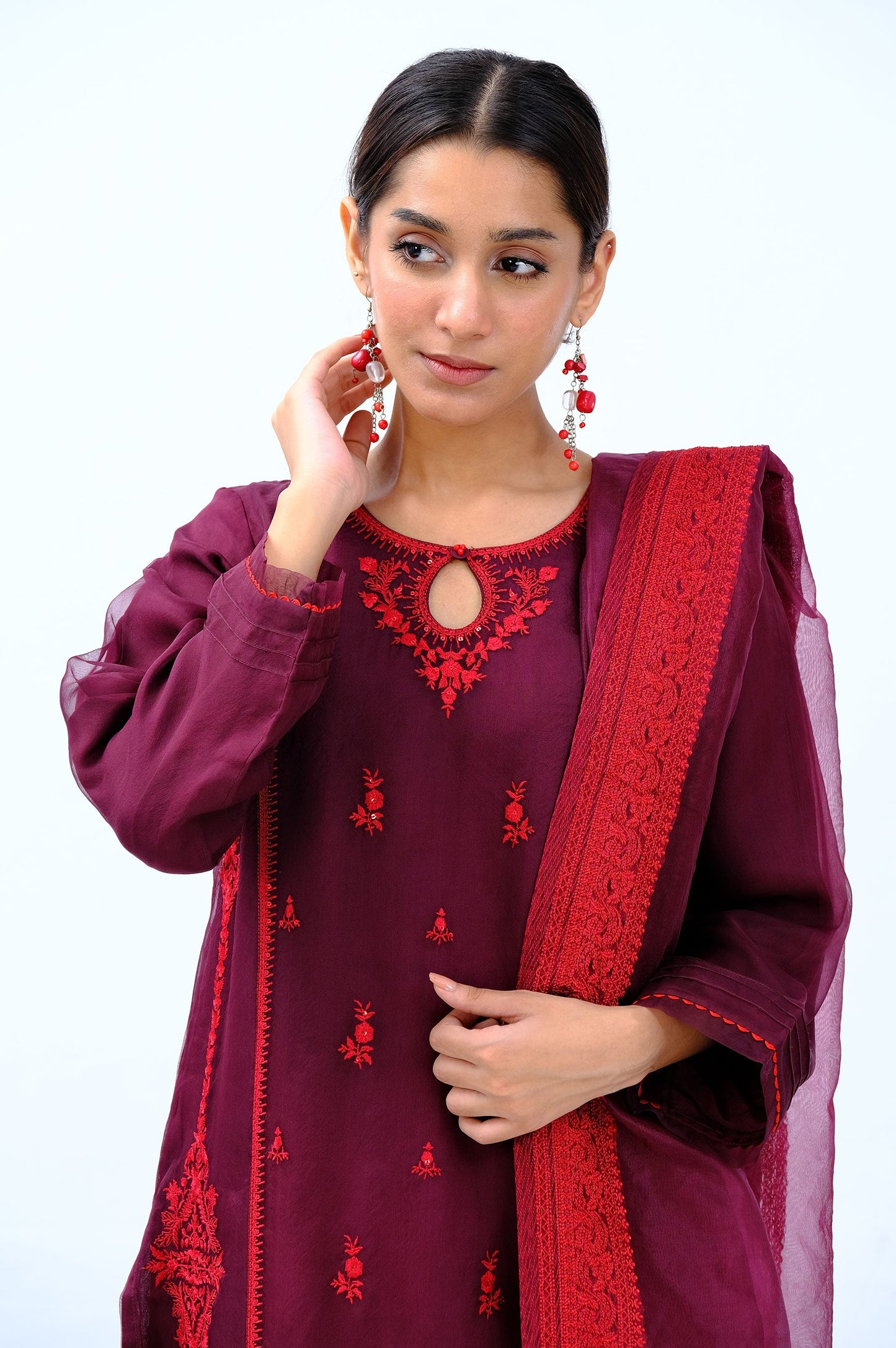 Stitched 3 Piece Organza Embroidered Shirt