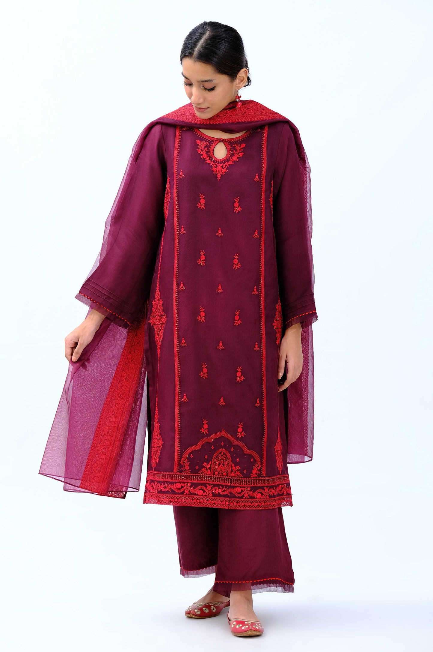 Stitched 3 Piece Organza Embroidered Shirt