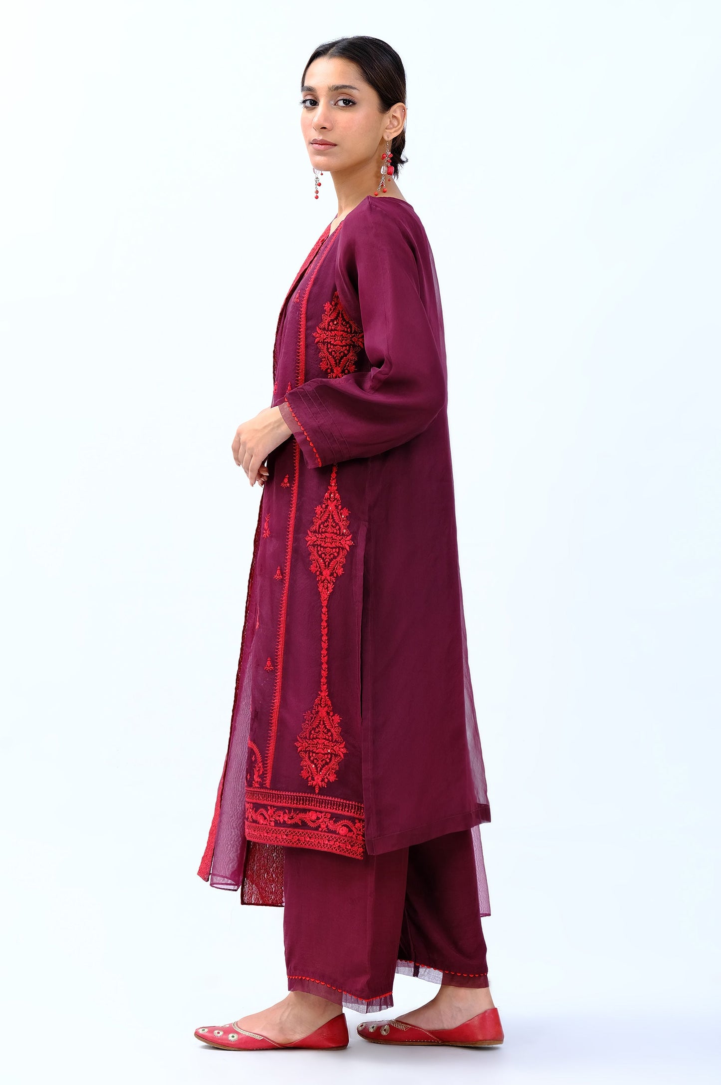 Stitched 3 Piece Organza Embroidered Shirt