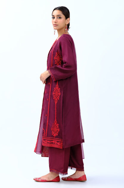 Stitched 3 Piece Organza Embroidered Shirt