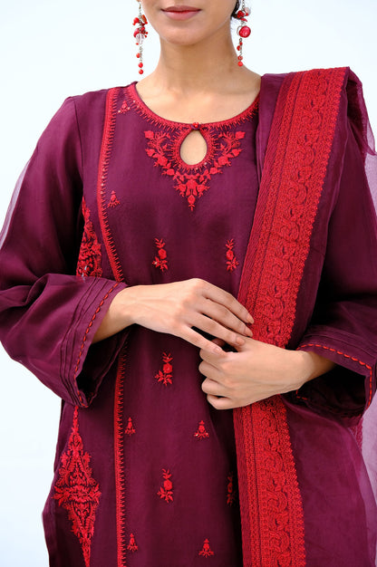 Stitched 3 Piece Organza Embroidered Shirt