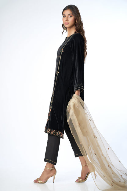 Stitched 3 Piece Velvet Embroidered Suit