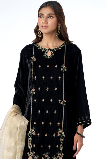 Stitched 3 Piece Velvet Embroidered Suit