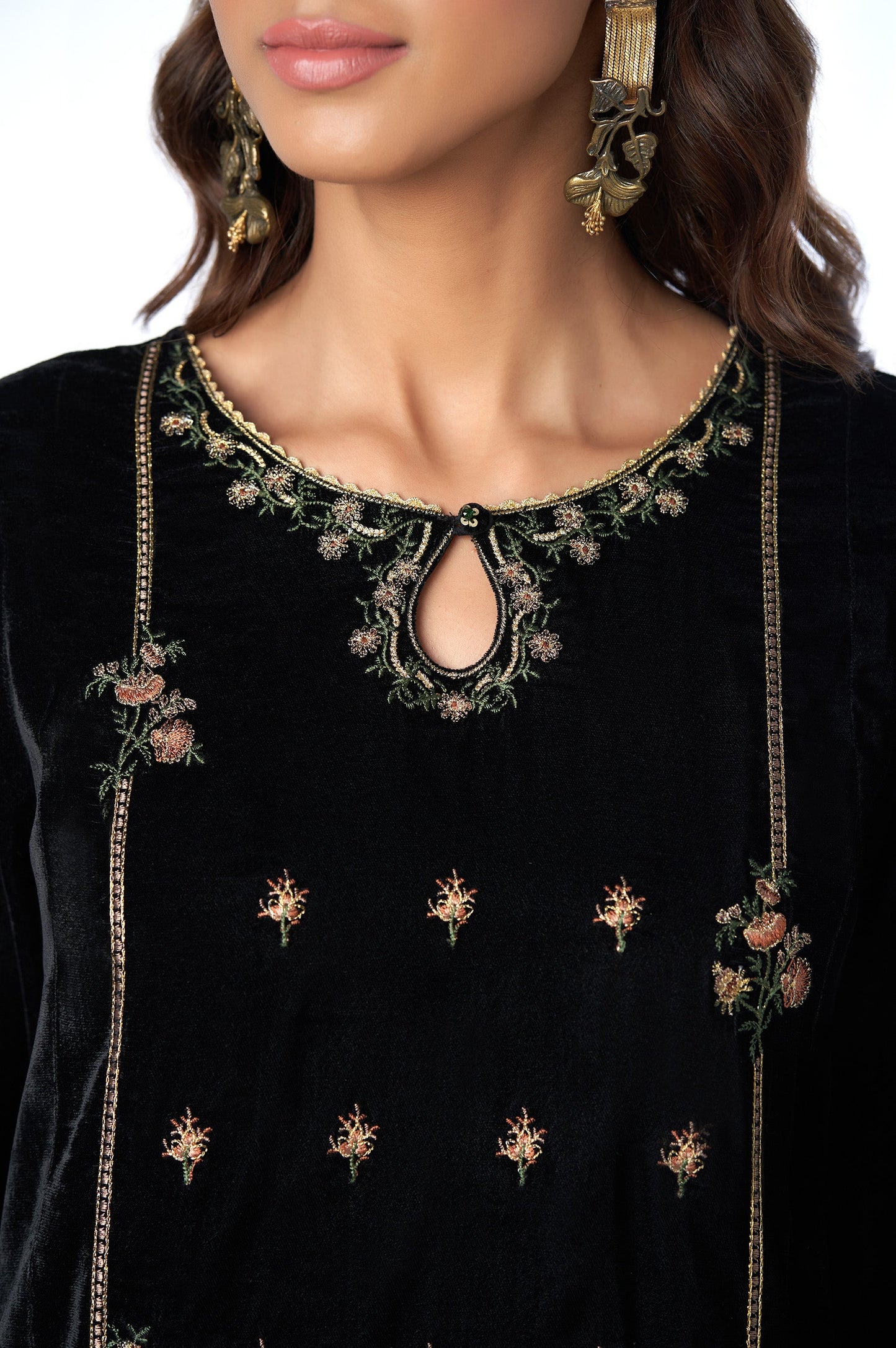 Stitched 3 Piece Velvet Embroidered Suit